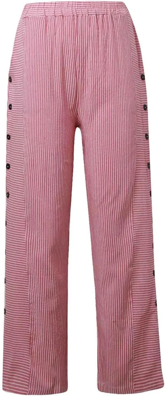 Rvidbe Linen Pants Women Summer 2024 Striped Side Button Casual Elastic High Waist Straight Leg Loose Boho Trendy Trousers