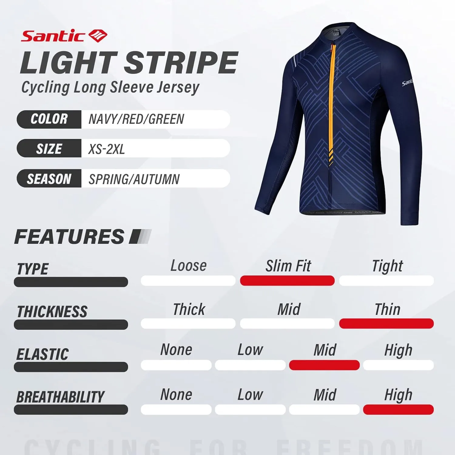 Santic Cycling Jersey Men's Long Sleeve Tops Mountain Bike Shirts Bicycle Jacket with Pockets