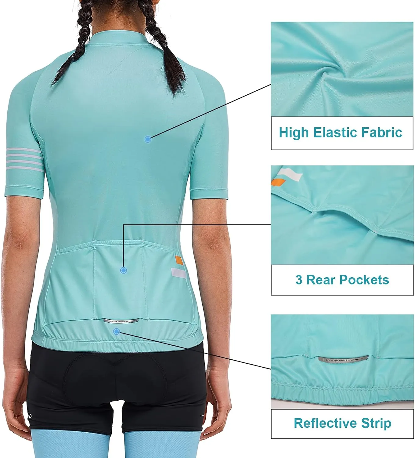 Santic Cycling Jersey Women's Shorts Sleeve Tops Bike Shirts Bicycle Jacket Full Zip with Pockets Andrea