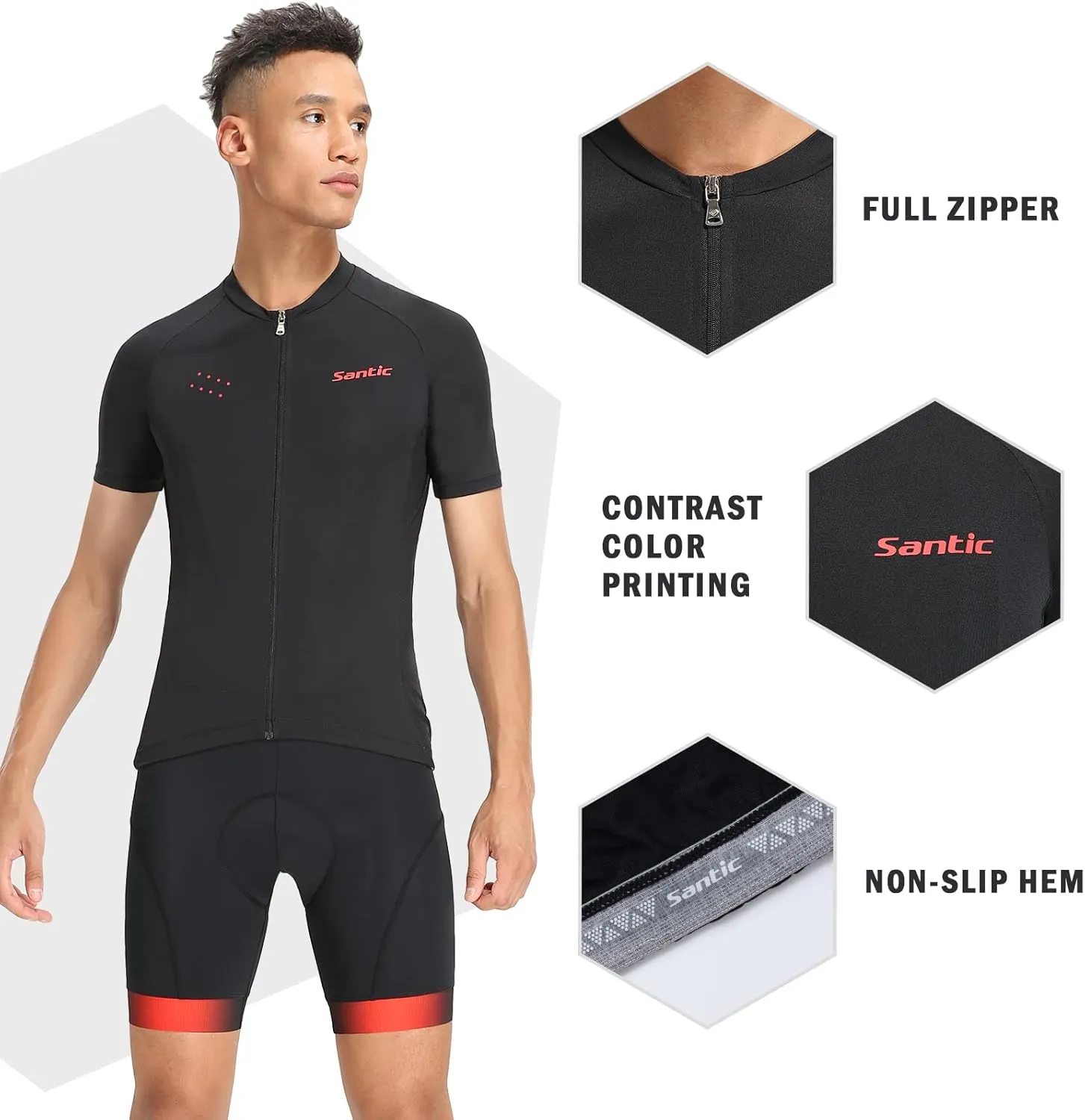 Santic Mens Cycling Jersey Short Sleeve Bike Shirts for Men Bicycle Jacket with Pockets Breathable & Quick Dry Yorkson