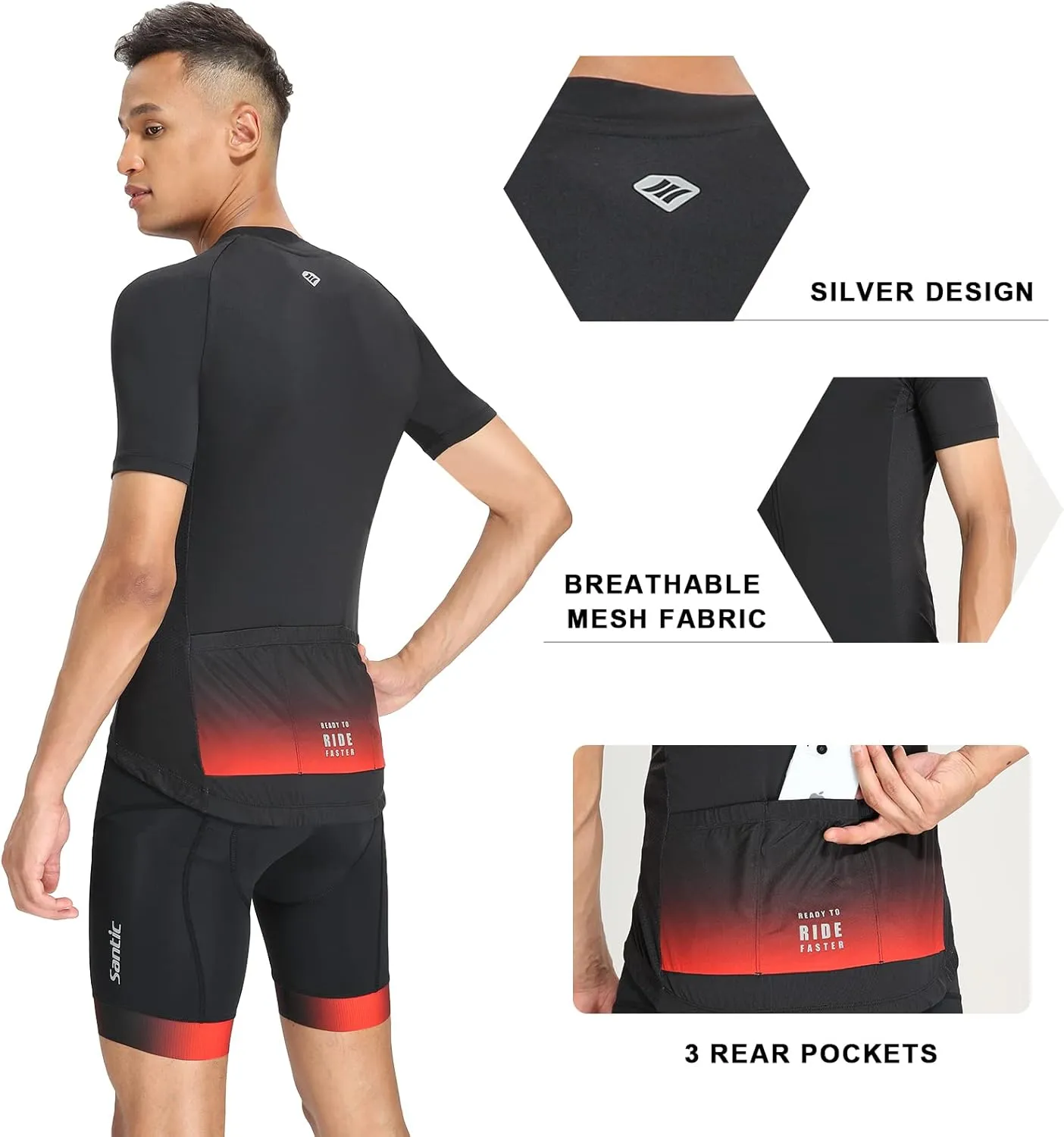Santic Mens Cycling Jersey Short Sleeve Bike Shirts for Men Bicycle Jacket with Pockets Breathable & Quick Dry Yorkson