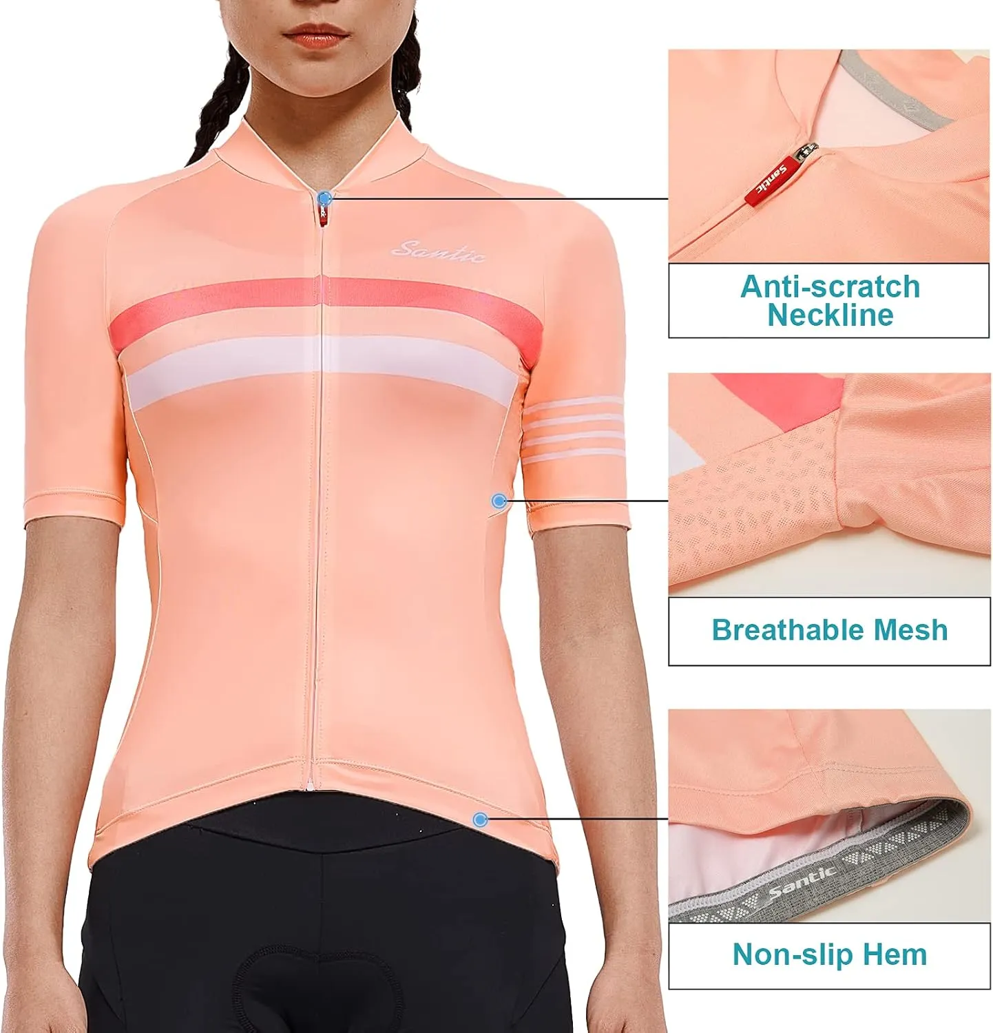 Santic Women's Cycling Jersey Long Sleeve Bike Jersey Biking Shirts Bicycle Tops with Three Pockets