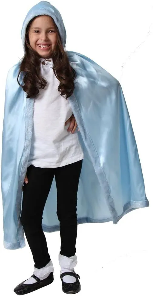 Satin Cloak with Faux Fur Trim - Blue