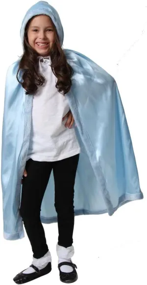 Satin Cloak with Faux Fur Trim - Blue