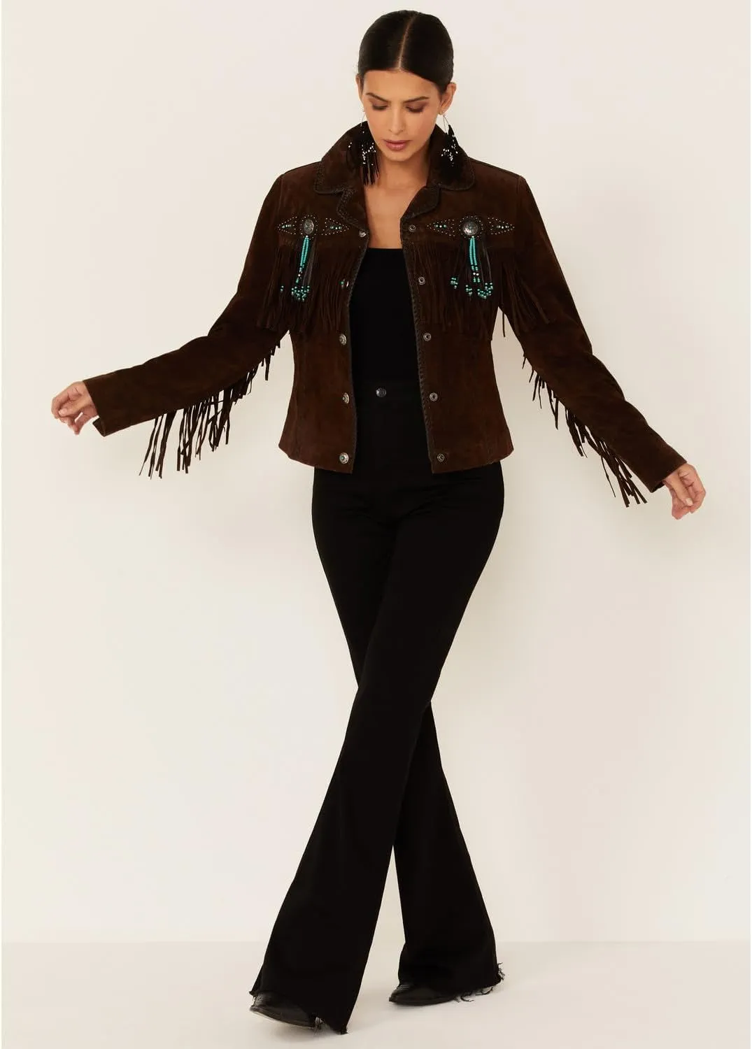 Scully Women's Fringe and Beaded Boar Suede Leather Jacket - L152-86