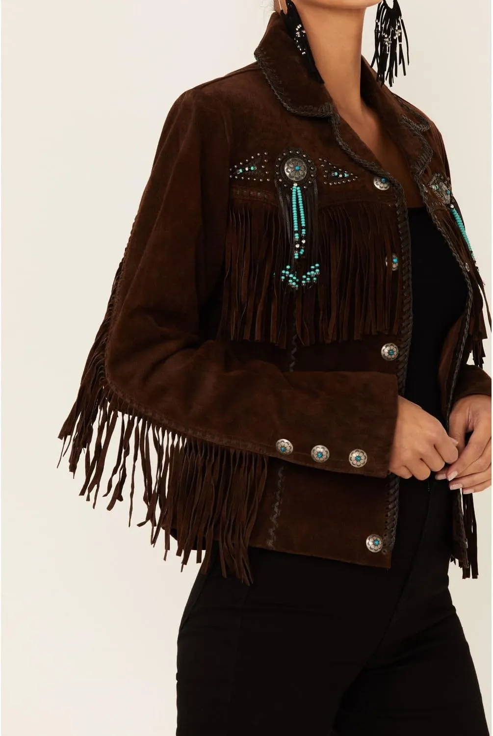 Scully Women's Fringe and Beaded Boar Suede Leather Jacket - L152-86