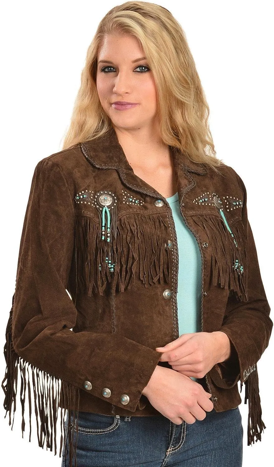 Scully Women's Fringe and Beaded Boar Suede Leather Jacket - L152-86
