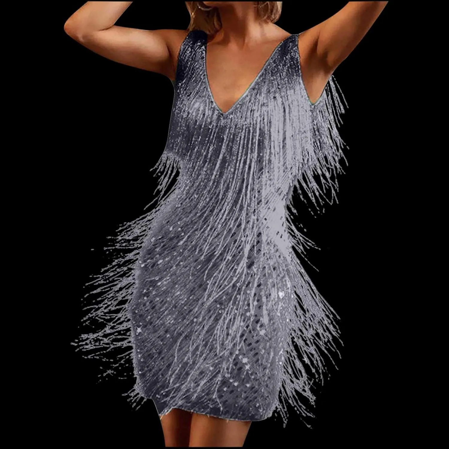 Sequin Cocktail Flapper Dresses 1920s Gatsby with All-Over Fringe Prom Party Mini Dress Tango Ballroom Dancing Costume