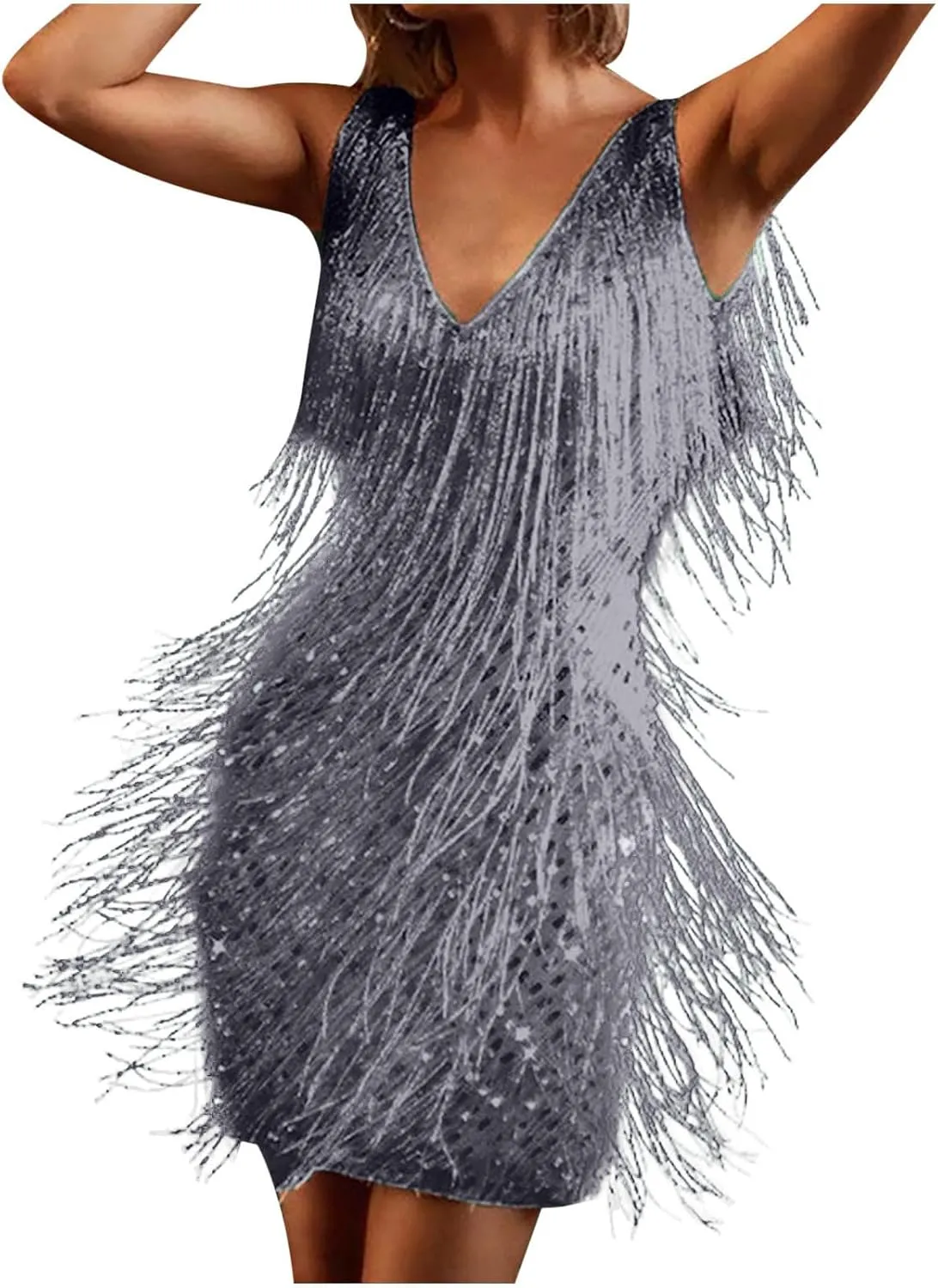 Sequin Cocktail Flapper Dresses 1920s Gatsby with All-Over Fringe Prom Party Mini Dress Tango Ballroom Dancing Costume