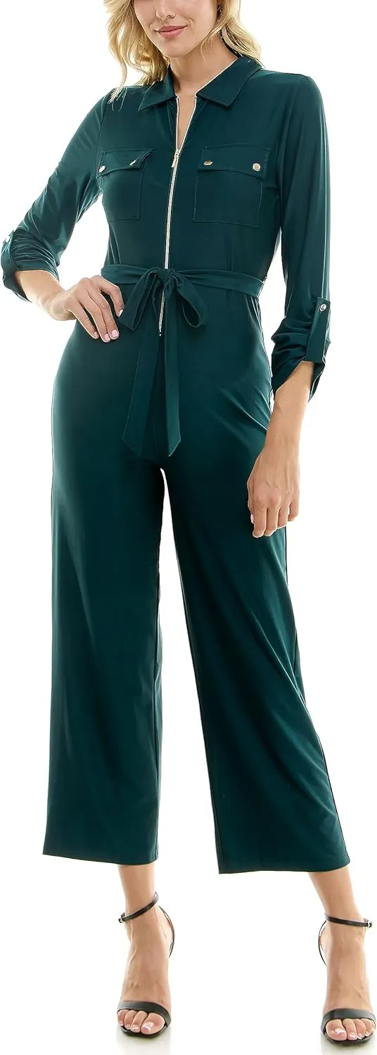 Sharagano Womens Monaco Stretch Ity Jumpsuit W/Functional Chest PocketsJumpsuit