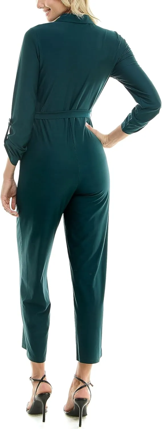 Sharagano Womens Monaco Stretch Ity Jumpsuit W/Functional Chest PocketsJumpsuit