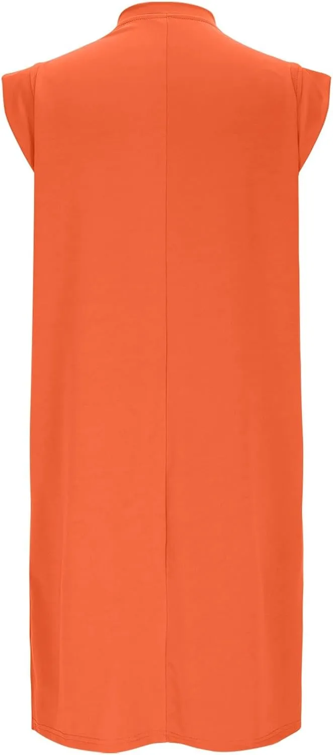 Sinzelimin Women's Pullover Dresses Fashion Solid Color Sleeveless Crewneck Loose Comfy Tank Mini Dress Summer Beach Sundress