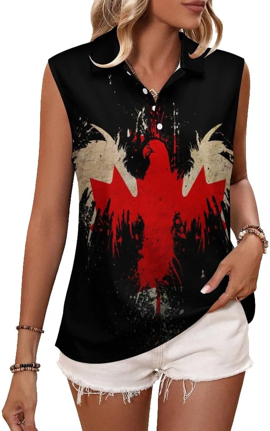 Sleeveless Shirts for Women American Flag V Neck Shirt Casual PO-LO Tank Top Pullover Quick Dry with Designs