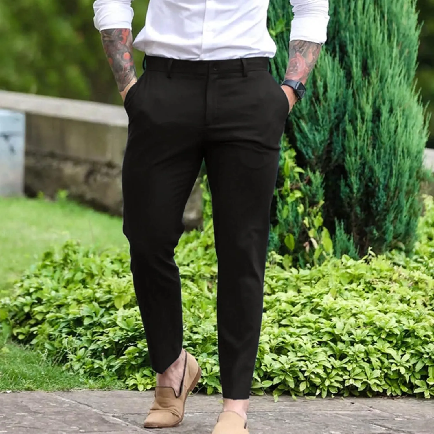 Slim Fit Dress Pants for Men Flat Front Skinny Fashion Casual Business Chino Golf Suit Pants Trousers with Pockets
