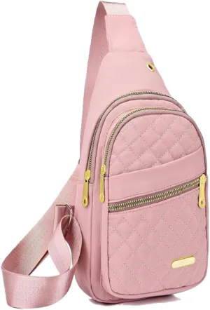 Sling Crossbody Bag for Women, Chest Bag, Backpack Daypack Fanny Pack Cross Body Bag Adjustable Strap for Outdoors Hiking Traveling (Pink)