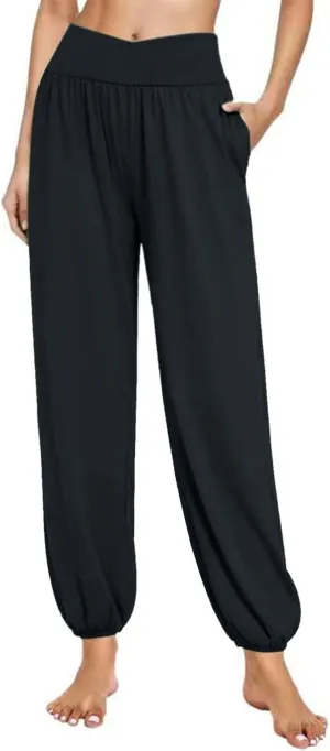 SMIDOW Women's Harem Pants Casual Loose Solid High Waist Yoga Pants Workout Running Joggers Sweatpants Comfy Lounge Trousers