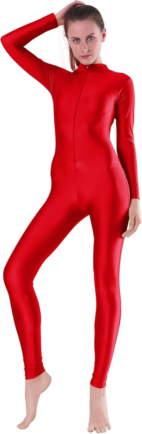 speerise Women's Jumpsuits Long Sleeve Zipper Turtleneck One Piece Bodycon for Yoga Clubwear