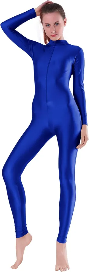 speerise Women's Jumpsuits Long Sleeve Zipper Turtleneck One Piece Bodycon for Yoga Clubwear
