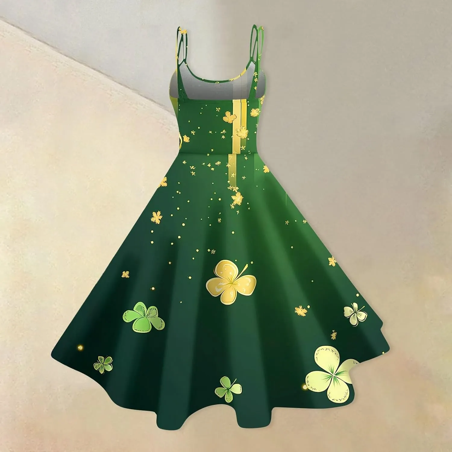 St Patricks Day Dresses for Women Casual Off Shoulder Vintage Sleeveless Midi A-Line Swing Shamrock Print Dresses