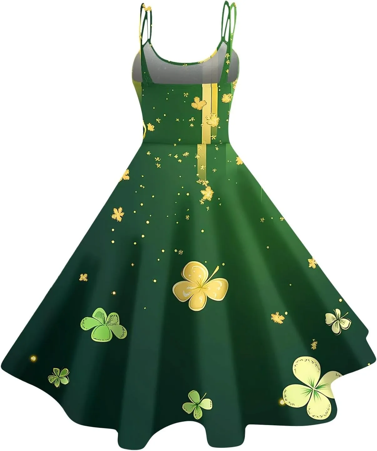 St Patricks Day Dresses for Women Casual Off Shoulder Vintage Sleeveless Midi A-Line Swing Shamrock Print Dresses