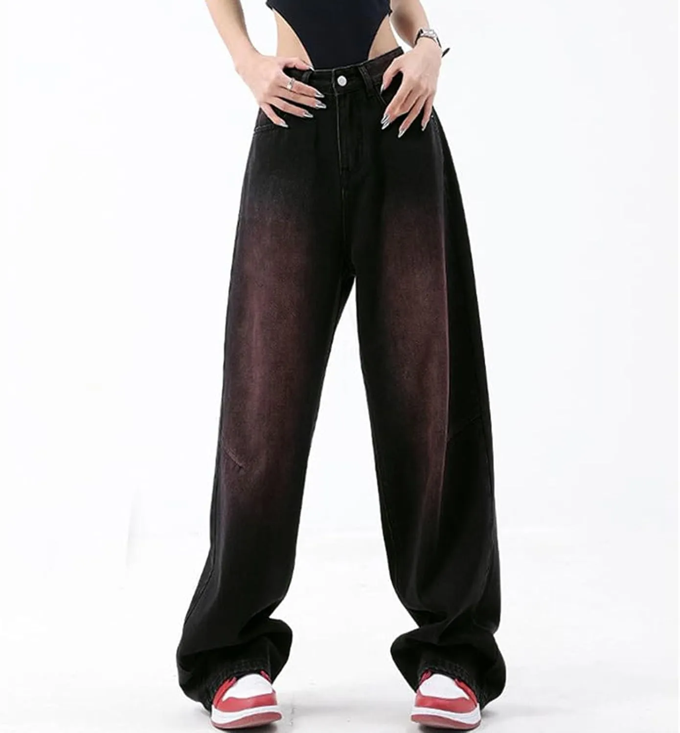 Straight Wide Leg Jeans for Women High Waisted Boyfriends Vintage Baggy Denim Pants Loose Streetwear Casual Trousers