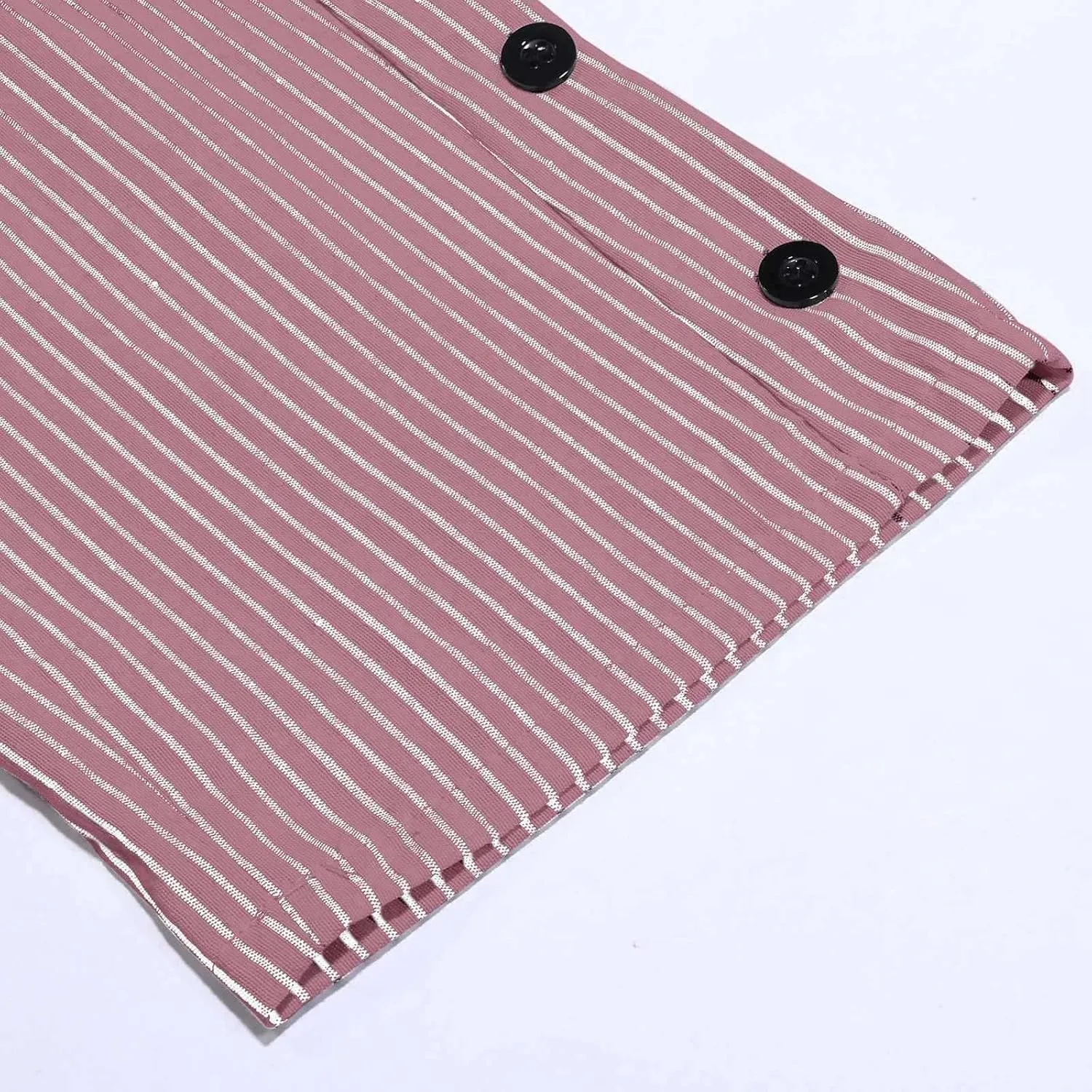 Striped Linen Pants Women Casual Capri Pants Loose Spring Summer Lightweight Drawstring Side Button Pants with Pockets