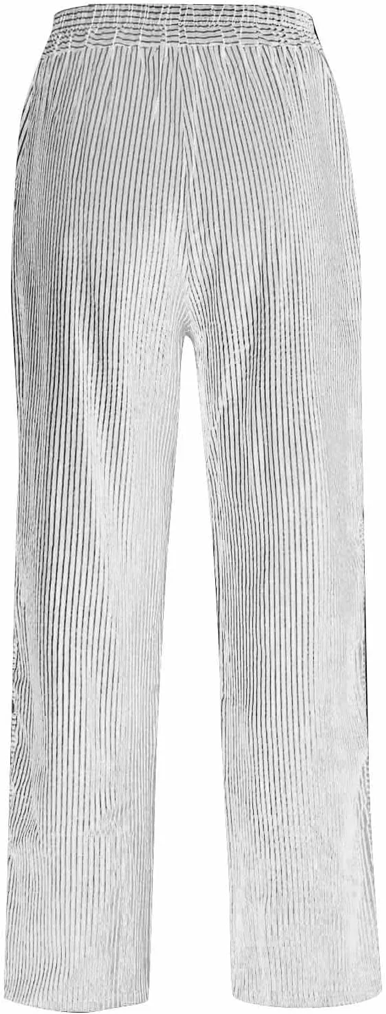 Striped Linen Pants Women Elastic High Waisted Cropped Pants Side Button Summer Vacation Capri Pants with Pockets
