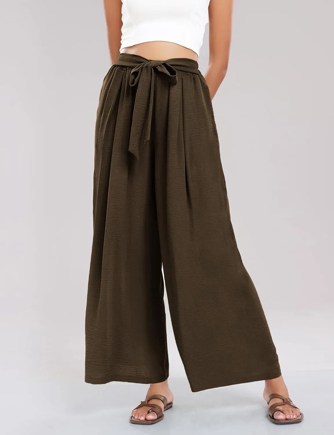 Summe Wide Leg Dress Pants for Women High Waisted Palazzo Casual Work Pants Beach Trousers with Pocket