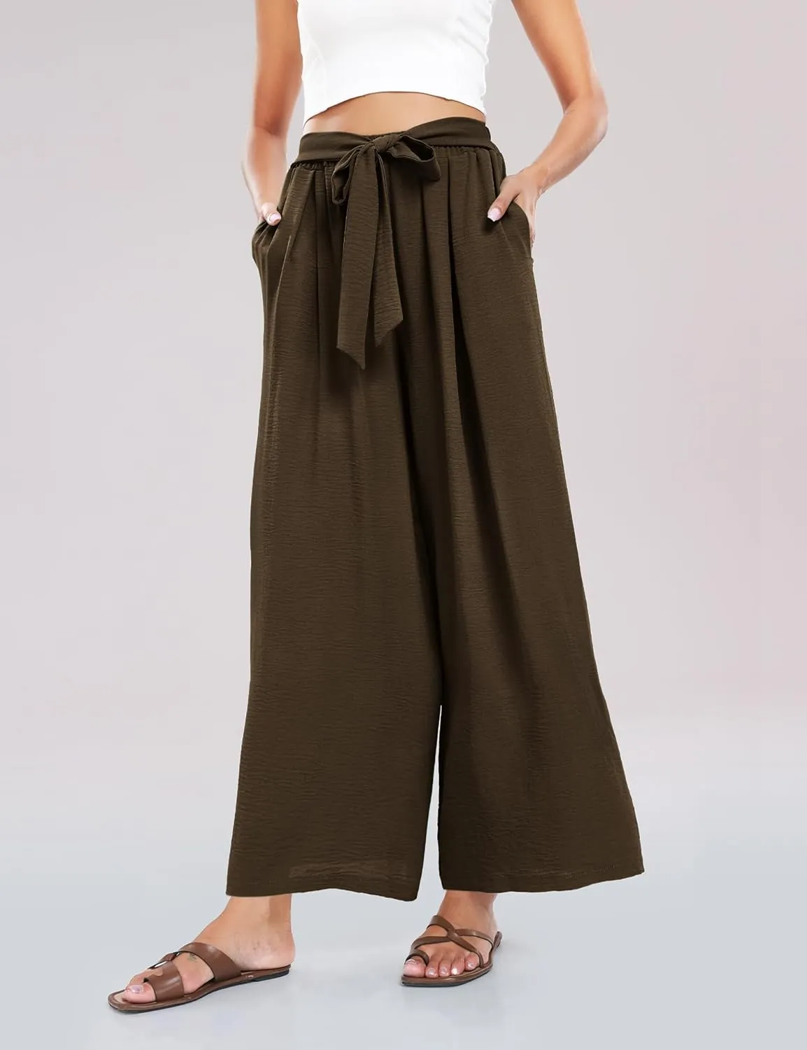 Summe Wide Leg Dress Pants for Women High Waisted Palazzo Casual Work Pants Beach Trousers with Pocket