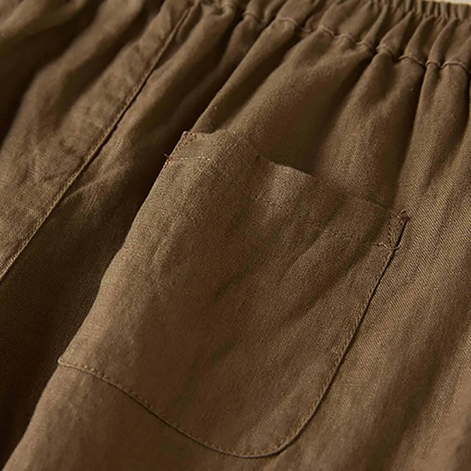 Summer Cotton Linen Pants for Women Lace Trim Casual Pants Lounge Loose Beach Trousers Slacks with Pocket