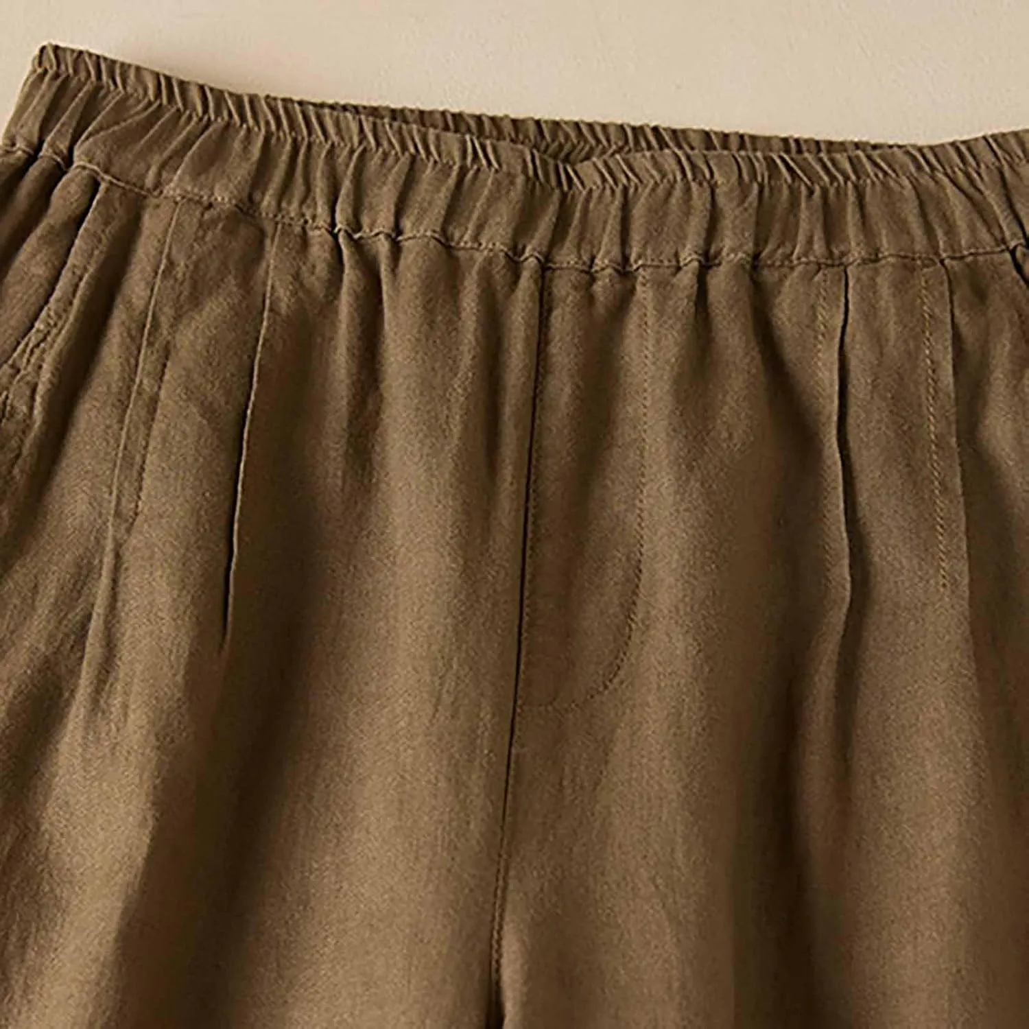 Summer Cotton Linen Pants for Women Lace Trim Casual Pants Lounge Loose Beach Trousers Slacks with Pocket