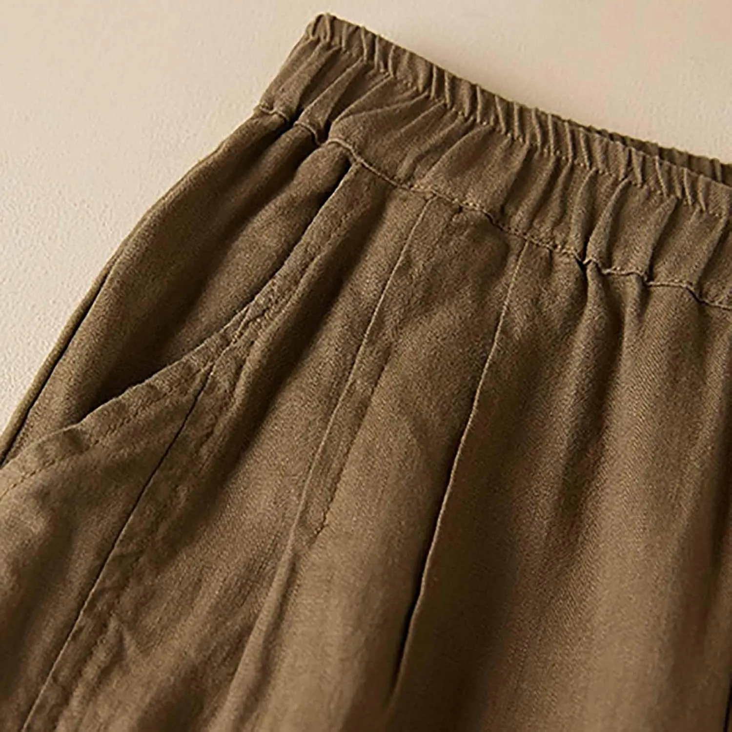 Summer Cotton Linen Pants for Women Lace Trim Casual Pants Lounge Loose Beach Trousers Slacks with Pocket