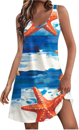 Summer Dresses 2025 Women Casual V Neck Sleeveless Sundresses Hawaiian Tank Dress Boho Beach Dresses Swimsuit Coverup