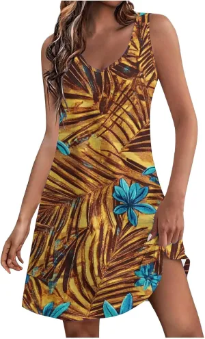 Summer Dresses 2025 Women Casual V Neck Sleeveless Sundresses Hawaiian Tank Dress Boho Beach Dresses Swimsuit Coverup