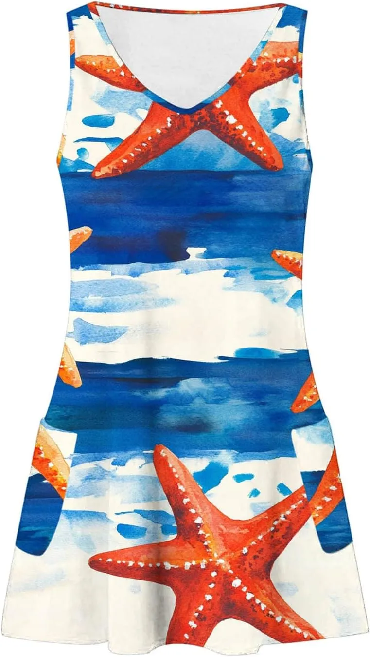 Summer Dresses 2025 Women Casual V Neck Sleeveless Sundresses Hawaiian Tank Dress Boho Beach Dresses Swimsuit Coverup