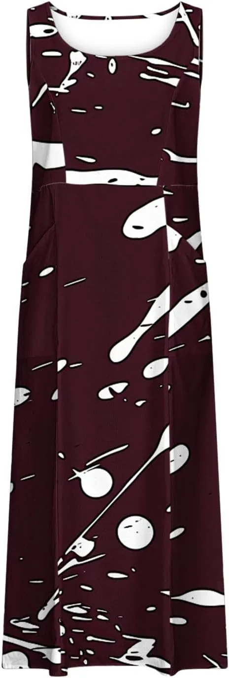 Summer Dresses for Women 2025 Cotton Linen Maxi Tank Dress Fashion Floral Beach Sundresses Spring Boho Outfits with Pockets