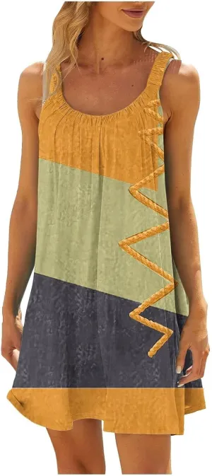 Summer Dresses for Women Beach Boho Sleeveless Vintage Floral Flowy Pocket Tshirt Tank Sundresses