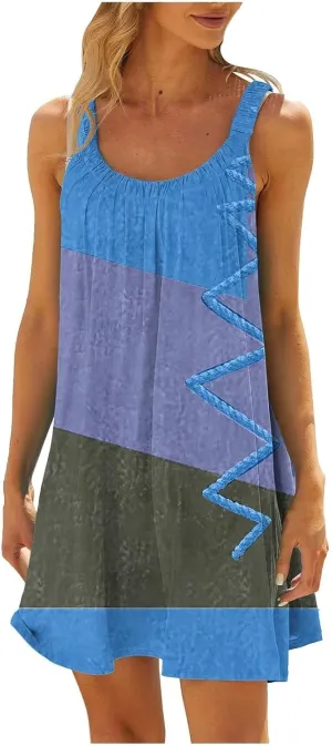 Summer Dresses for Women Beach Boho Sleeveless Vintage Floral Flowy Pocket Tshirt Tank Sundresses
