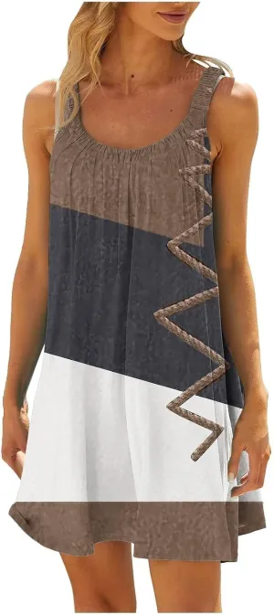 Summer Dresses for Women Beach Boho Sleeveless Vintage Floral Flowy Pocket Tshirt Tank Sundresses