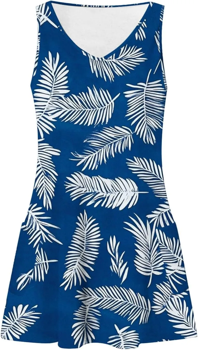 Summer Dresses for Women's Casual Beach Boho Dress Sleeveless Crewneck Tank Dress Loose Short Sundresses with Pockets