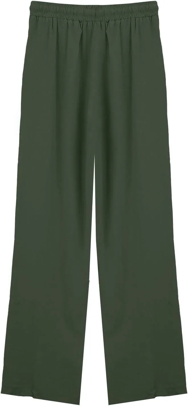 Summer Linen Pants for Women Wide Leg Palazzo Flowy Pants Casual Loose High Waisted Drawstring Solid Lounge Trousers
