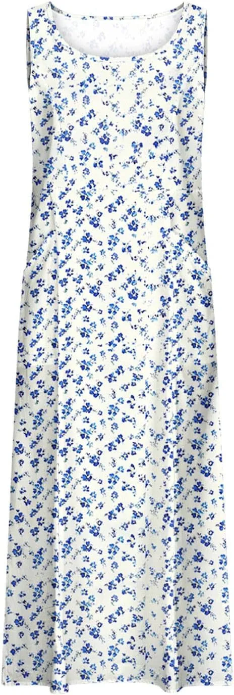 Summer Maxi Dresses for Women 2025 Casual Cotton Linen Floral Dress Spring Plus Size Elegante Beach Dress with Pockets