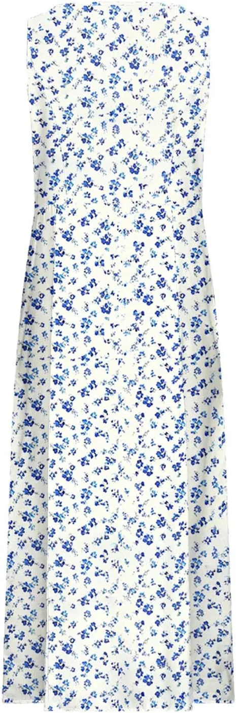 Summer Maxi Dresses for Women 2025 Casual Cotton Linen Floral Dress Spring Plus Size Elegante Beach Dress with Pockets