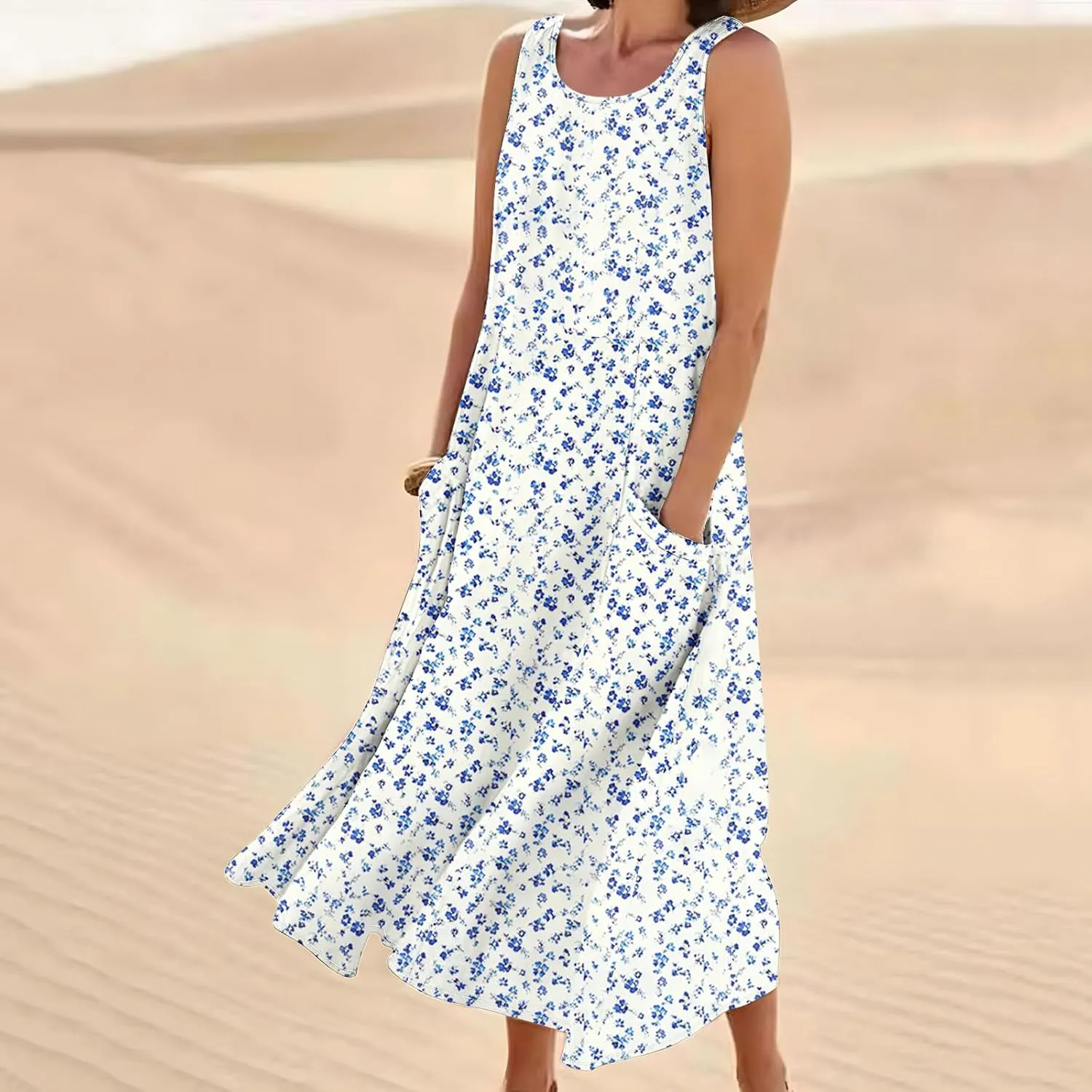 Summer Maxi Dresses for Women 2025 Casual Cotton Linen Floral Dress Spring Plus Size Elegante Beach Dress with Pockets