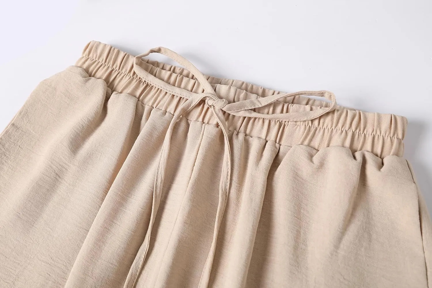 Summer Women's Casual Palazzo Pants Elastic High Waisted Trendy Flowy Wide Leg Beach Trousers with Pockets