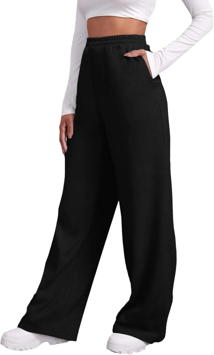 Sweatpants for Girls Baggy Wide Leg High Waisted Fleece Joggers with Pockets Trendy Casual Comfy Track Pants
