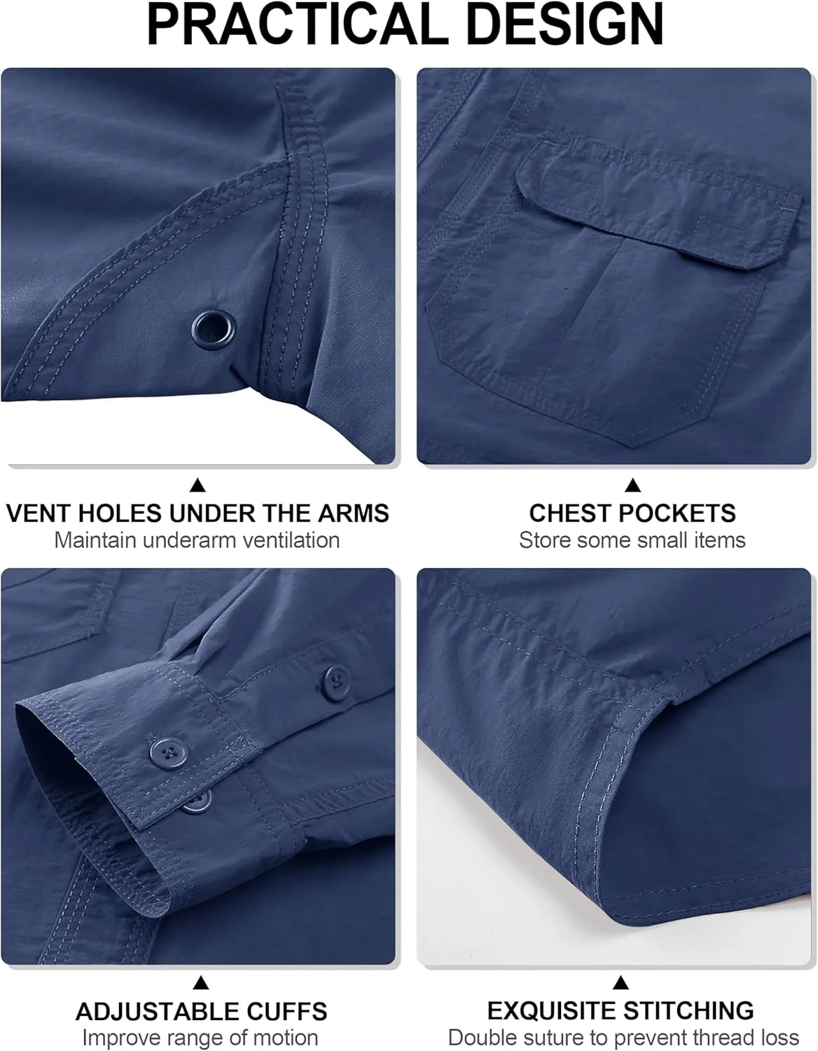 TACVASEN Men's Tactical Shirts Long Sleeve Quick Dry Breathable Button Down Fishing Work Safari Hiking Camping Hunting