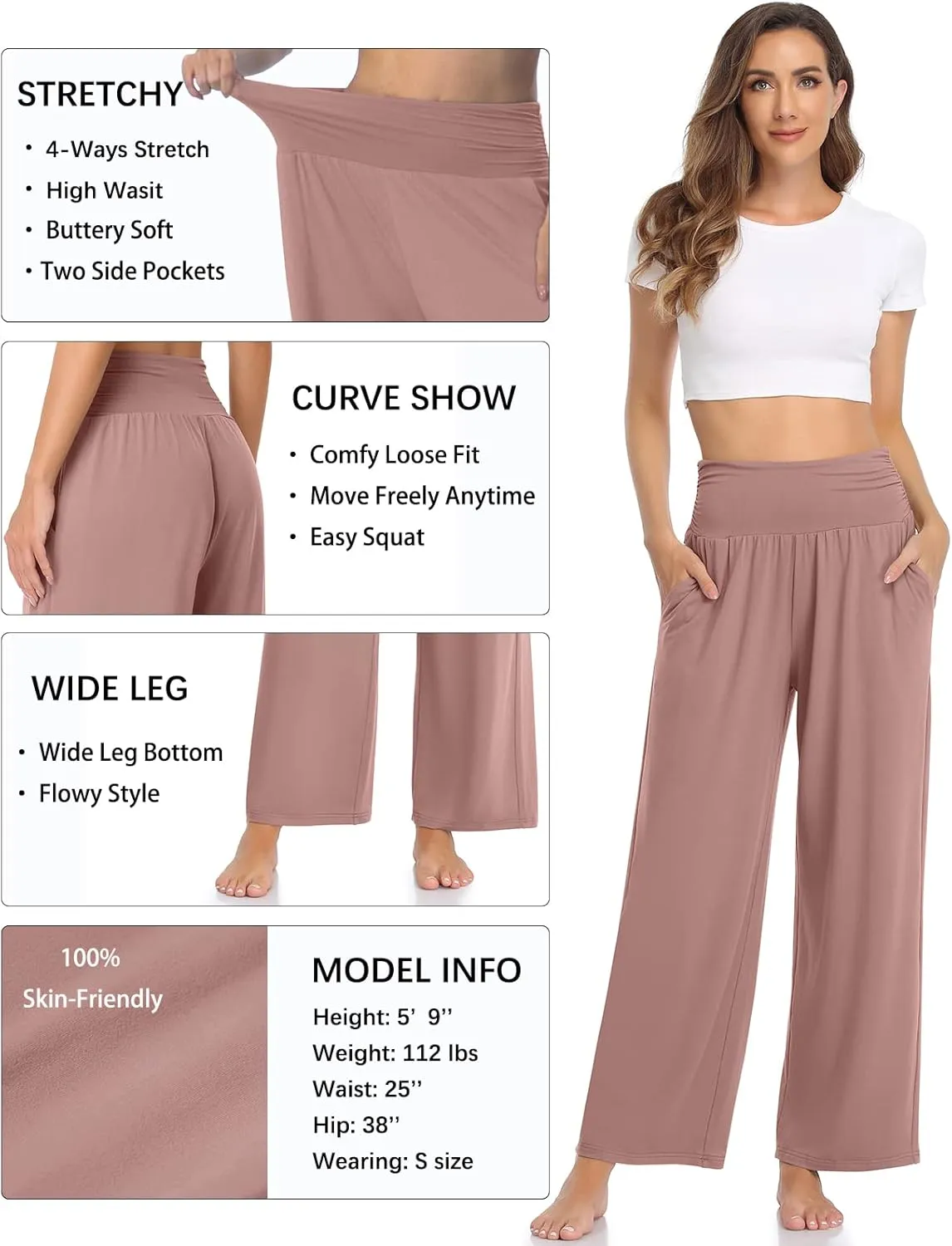 TARSE Womens Wide Leg Pants Casual Loose Yoga Sweatpants Comfy Lounge Pajama Flowy Pants Pockets