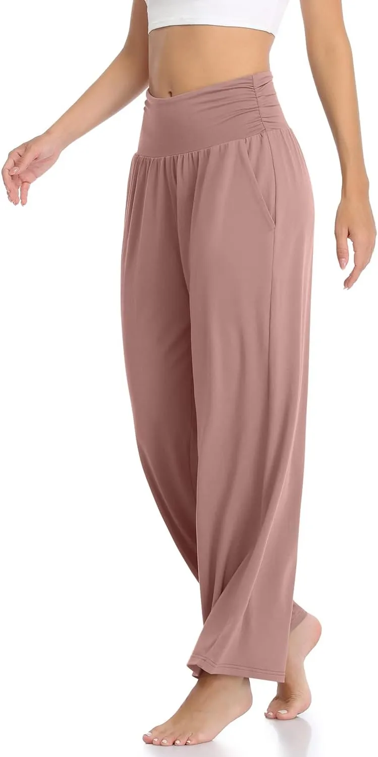 TARSE Womens Wide Leg Pants Casual Loose Yoga Sweatpants Comfy Lounge Pajama Flowy Pants Pockets