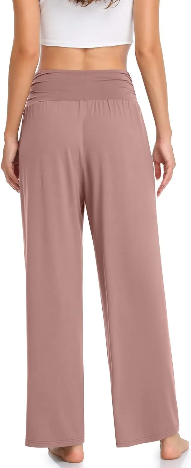 TARSE Womens Wide Leg Pants Casual Loose Yoga Sweatpants Comfy Lounge Pajama Flowy Pants Pockets